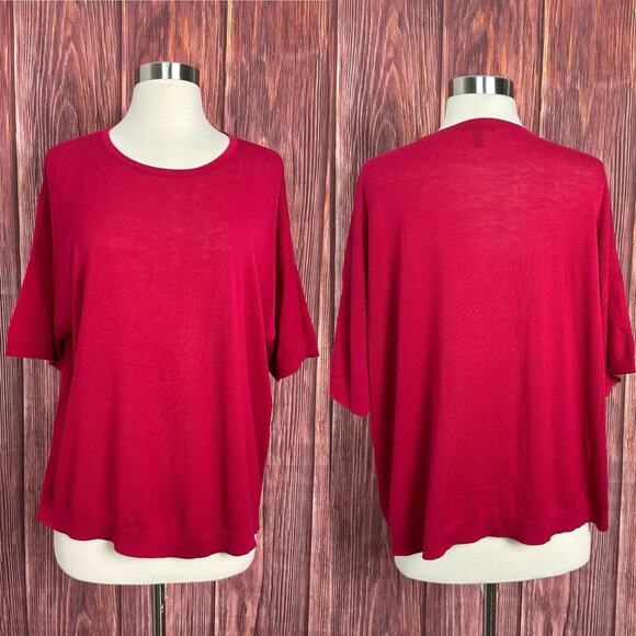 EILEEN FISHER Top Stretch Tencel Short Sleeve Pink Shirt Size PL Minimalist Boxy - Picture 1 of 6